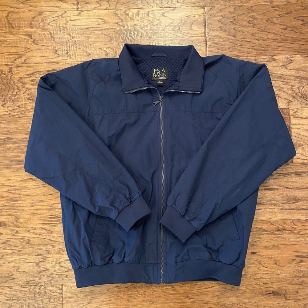 Jos. A. Bank Bomber Jacket Mens Large Navy Blue Full Zip Mesh Lined Lightweight